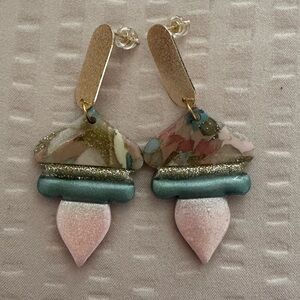 Pink, turquoise, and gold earrings